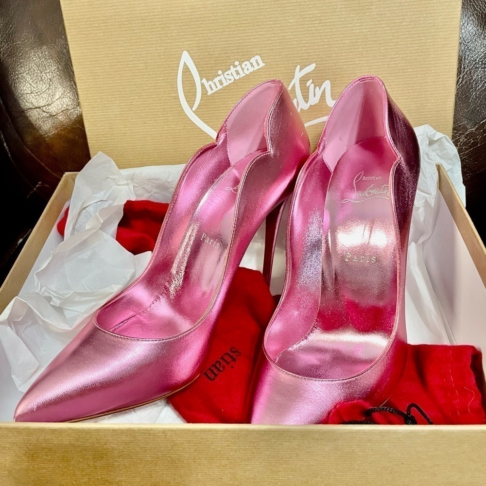 Christian Louboutin HotChick EU37.5 rose gold kid iridescent leather. 100mm - Picture 5 of 10